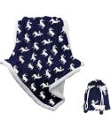 Blanket in a Bag Reindeer Throw - White & Navy 