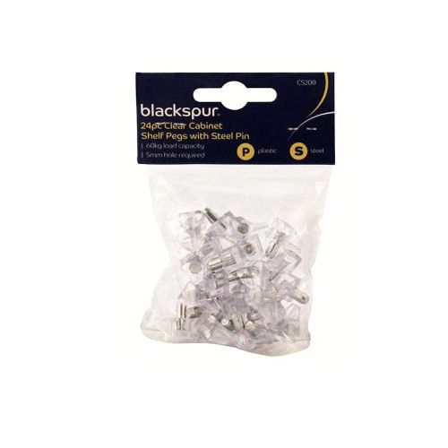 Blackspur 24pc Clear Cabinet Shelf Pegs with Steel Pin (Push in)