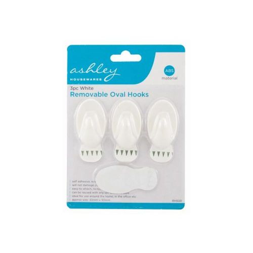 Adhesive Hooks in Oval Plastic with White Finish - Handle King Ireland