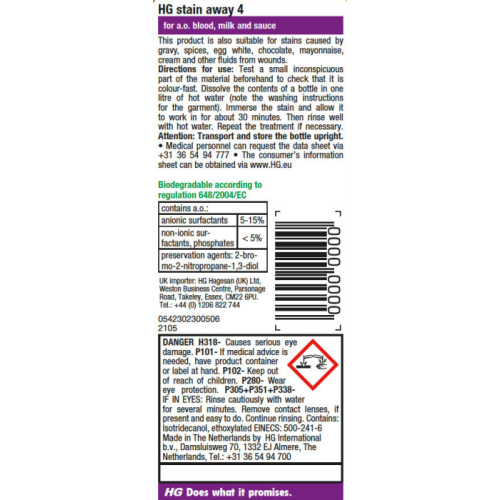 Buy a HG Stain Away - No 4 - Sauce & Gravy, Spices, Blood, Milk, Egg White  - 50ml Online in Ireland at  Your Stain Removers & DIY Products  Expert