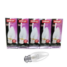 Eveready 25W Clear Candle Incandescent BC Lightbulbs - Pack Of 10