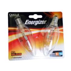 Energizer 48W Eco Halogen Clear Candle Small Screw Cap E14/ SES Light Bulb - 2 Pack