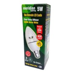 Meridian 5w LED Clear Candle B15 / SBC Lightbulb