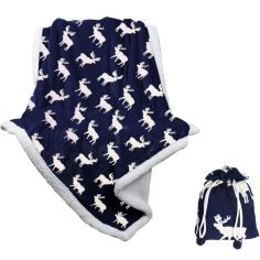 Blanket in a Bag Reindeer Throw - White & Navy 