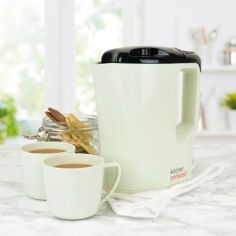 Kitchen Perfected 1000w 0.9Ltr Corded Lightweight Travel Kettle with 2 cups & travel bag - Cream & Black