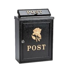 Arboria Mail Box Black With Gold Rose Design