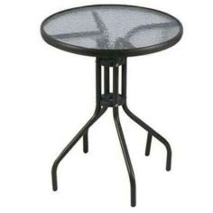 Garden Round Patio Table With Tempered Glass Top - 60cm