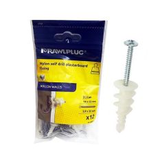Rawlplug Medium Nylon Self Drill Plasterboard Fixings - 14 X 22mm - Pack Of 12