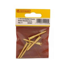 Centurion 1 1/2" x 8 Slotted Countersunk Brass Woodscrews - Pack Of 5