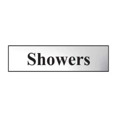 Showers Sign Chrome Effect Self-Adhesive PVC (200mm x 50mm)