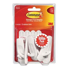 Command 6 White Medium Hooks - Value Pack