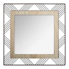 Wood & Metal Square Mirror 