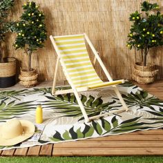 Wooden Deck Chair with Yellow and White stripes